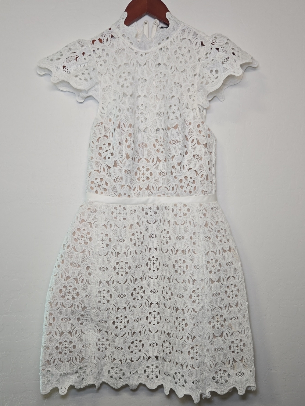 Bardot Rowen High-Neck Lace Mini Dress White Fit & Flare Scalloped Size 4 NWT - Picture 5 of 12